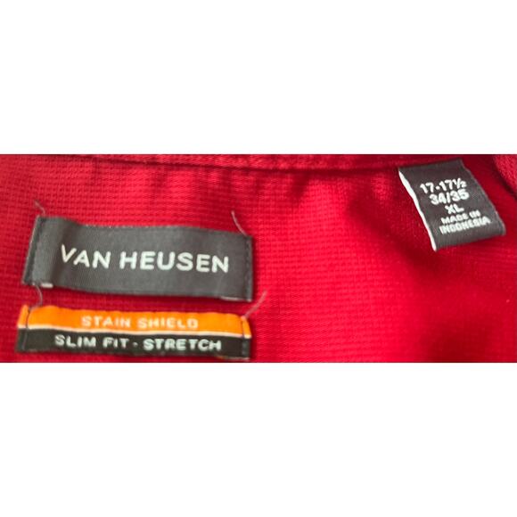 VAN HEUSEN LONG SLV BUTTON-UP DRESS SHIRT, MENS, XL - 17/17-1/2. (34-35), RED - Picture 9 of 11